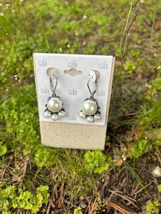 CAbi White Pearl Cluster Drop Earrings - Picture 2 of 2